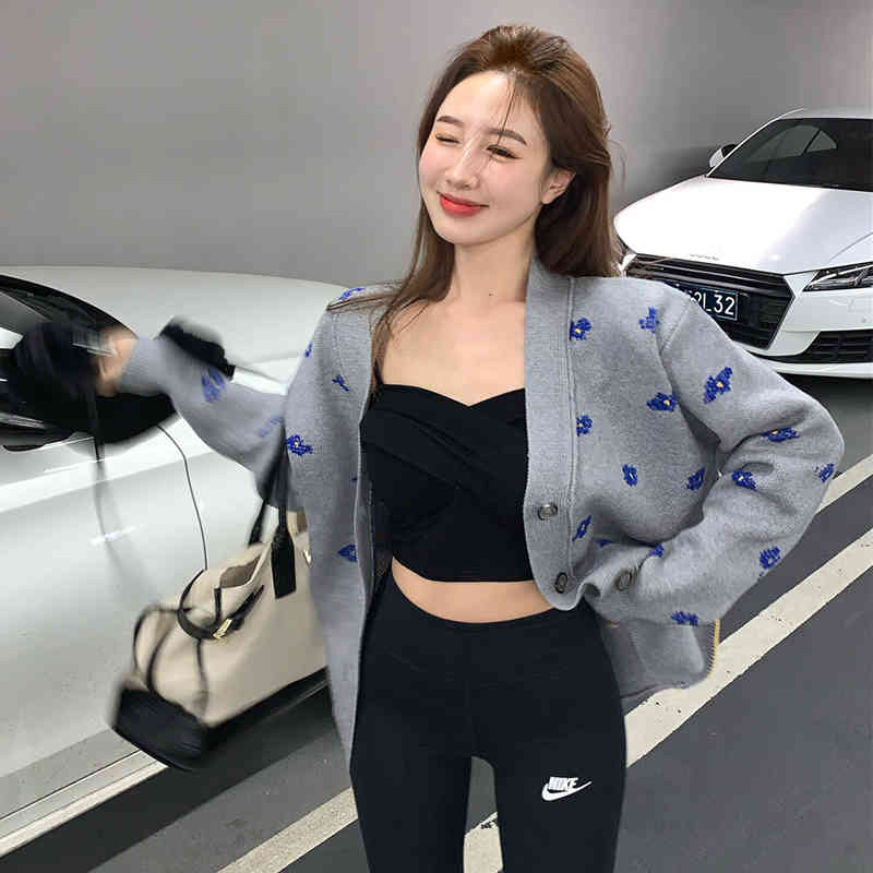 

women's jackets single portrait breasted floral pattern elegant therperament solid sweater female all-match streetwear 5cuz, Black;brown