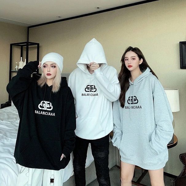 

Chao brand b lock Hooded Sweater lovers haze blue letter printed cotton loose Hoodie long sleeve men and women, Black