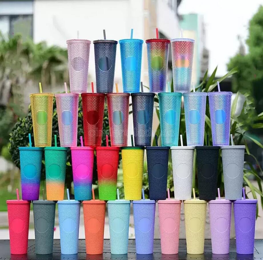 24 oz Durian Personalized Starbucks Cups 33 Colors Iridescent Bling Rainbow Unicorn Studded Cold Cup Tumbler coffee mug with straw FY4488-image-701731365