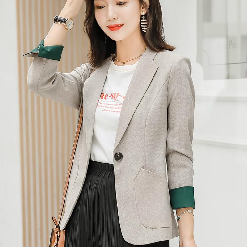 Costumes de femmes Blazers printemps été coréennes femmes minces patchwork de grande taille Lady Blazer Feminino Work Wear Button Suit Costume Co