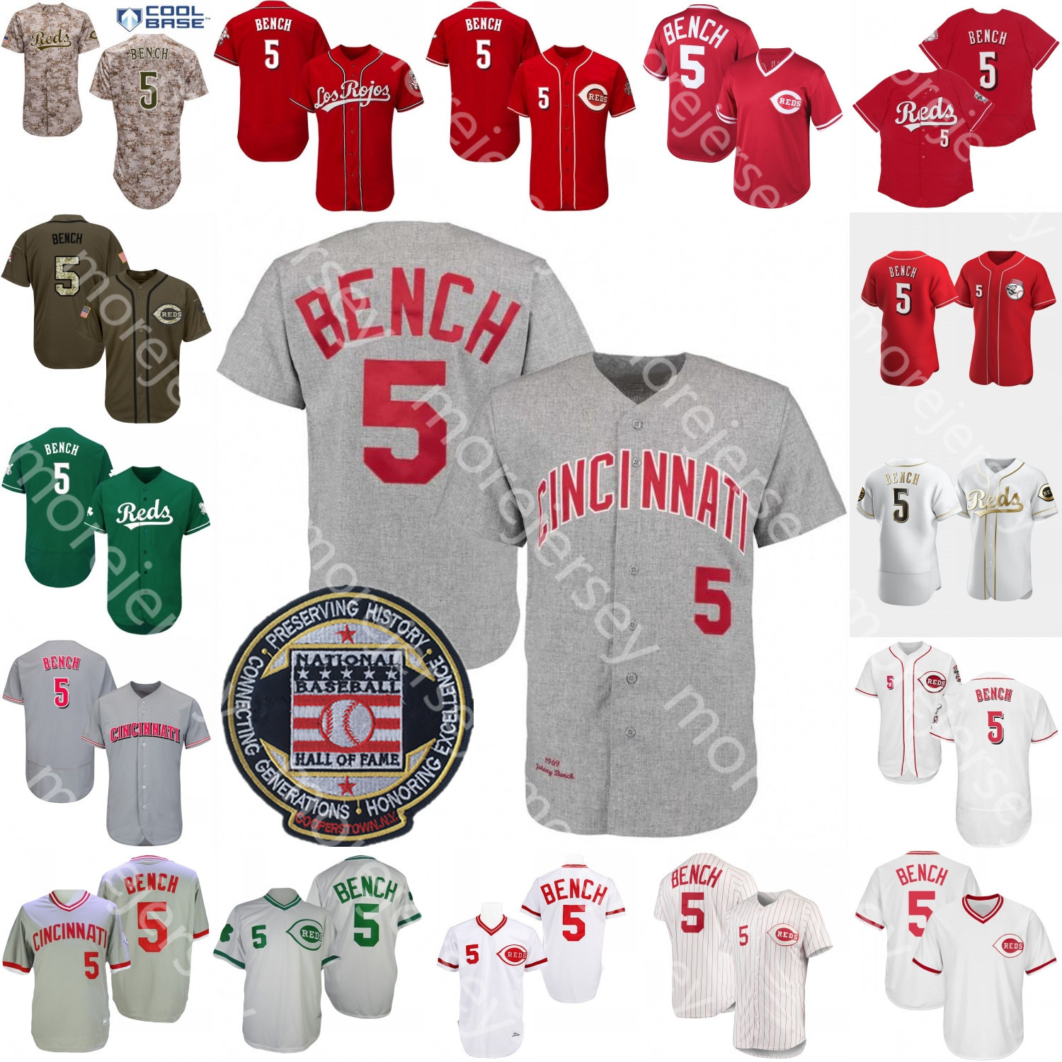 

Johnny Bench Jersey Hall Of Fame Patch 1969 1976 White Grey Cooperstown Grey Red White Pinstripe Player Fans Salute to Service White Golden, 1969 grey cooperstown