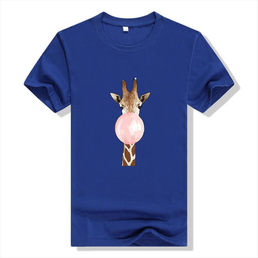 

funny giraffe blowing bubbles print women t shirt personality versatile fashion punk daily casual wear o neck, White