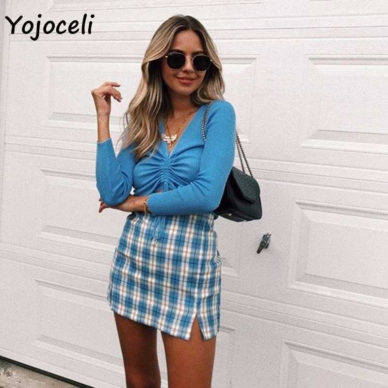 

Yojoceli streetwear plaid a line skirt bottom women sexy mini spring 210609, Red