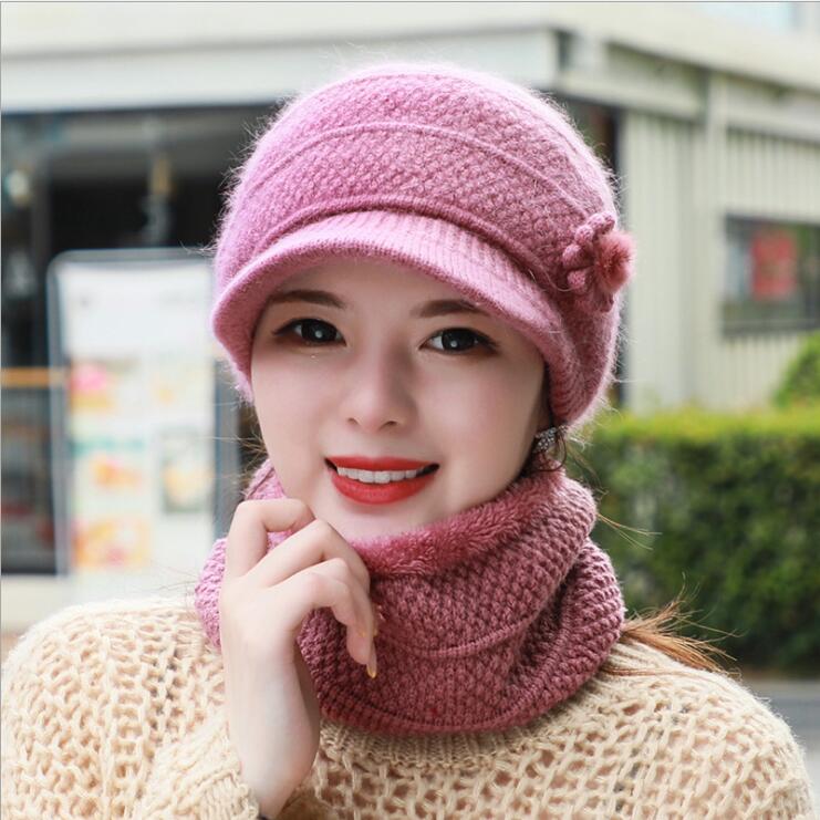 

Autumn and winter ladies outdoor plush woolen knit caps hats GSZM014 Fashion Thick rabbit fur warm hat with ear protection cap, Color 4