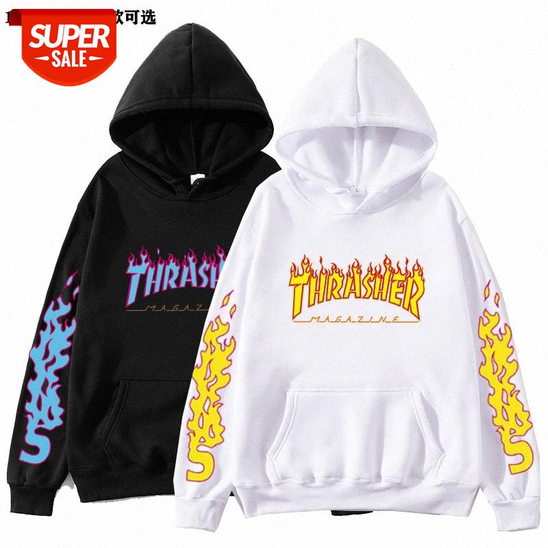 

Thrasher flame hooded sweater men oversize tide brand #uo3Q, Black
