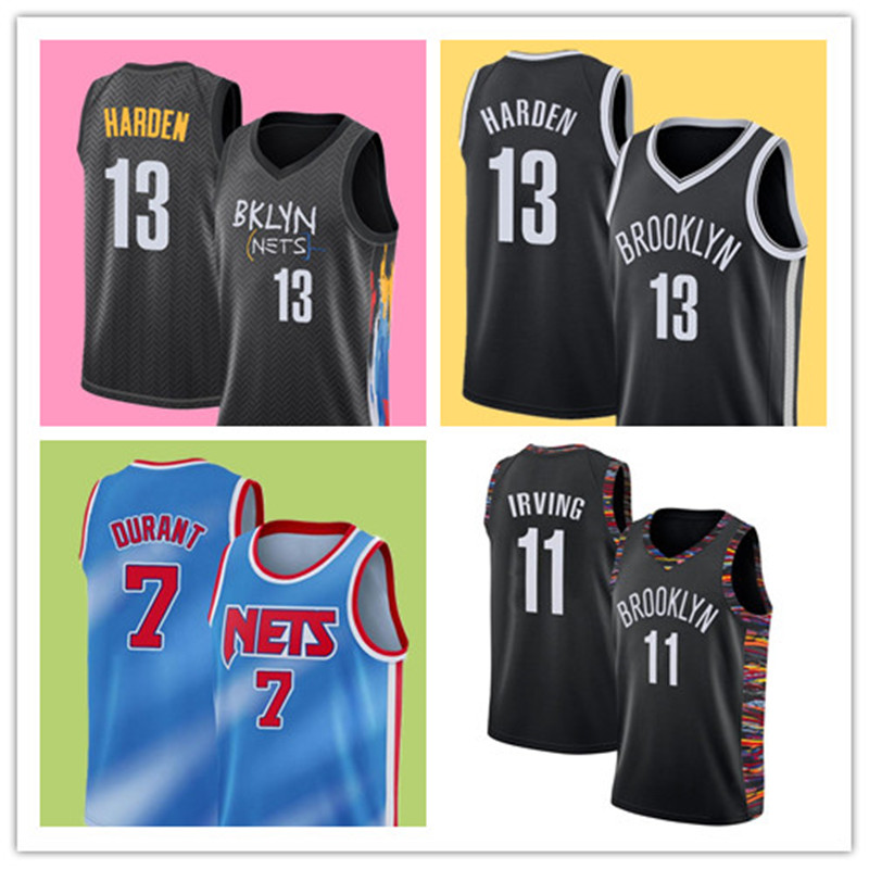 

19.9 BrooklynNetsJersey James13 Harden Kevin 7 Durant Kyrie 11 Black Irving Basketball Jerseys Blue White mens, Black;red