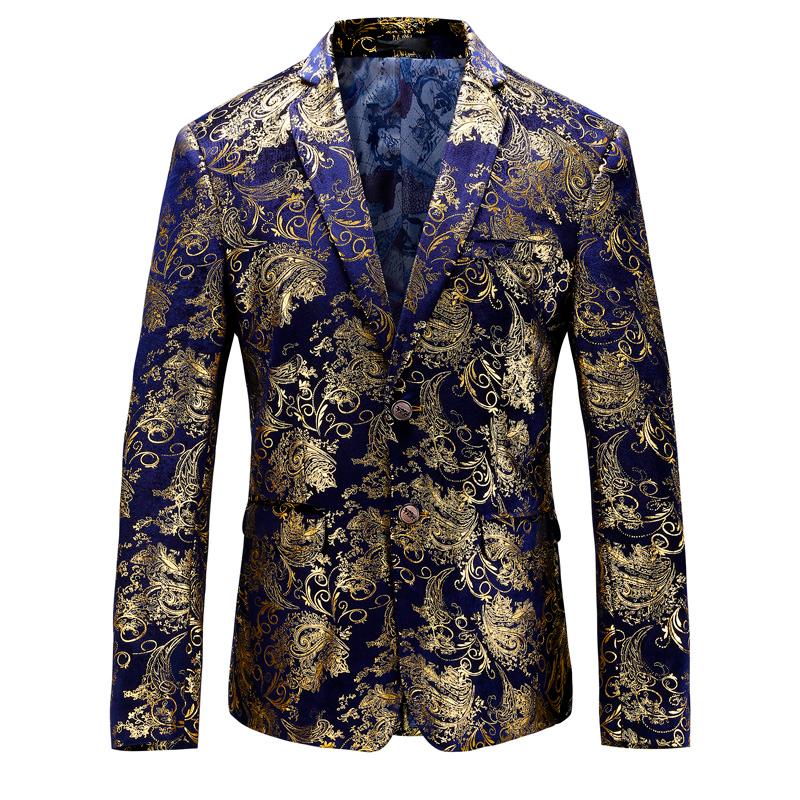 

Spring Korean Style Gold Bronzing Velvet Suit Men Blue Casual Slim Flower Printed For Men,size 48-60 Men's Suits & Blazers