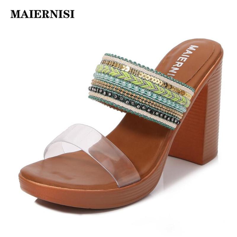 

Summer Ladies Fashion Slippers Women High Heels Sandals Platform Casual Shoe Female String Bead Applique Footwear 2021, Black
