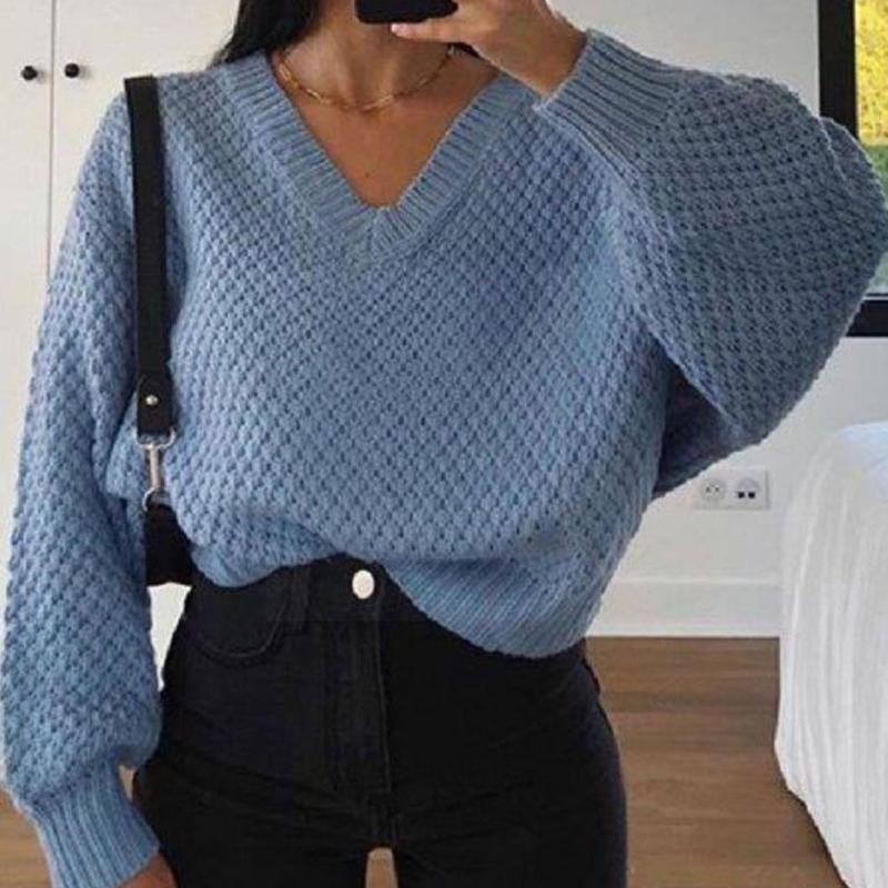 

Women's Sweaters Women Casual Knitted Loose Sweater V Neck Long Pullover Sleeve Oversize Top A2q3, White;black
