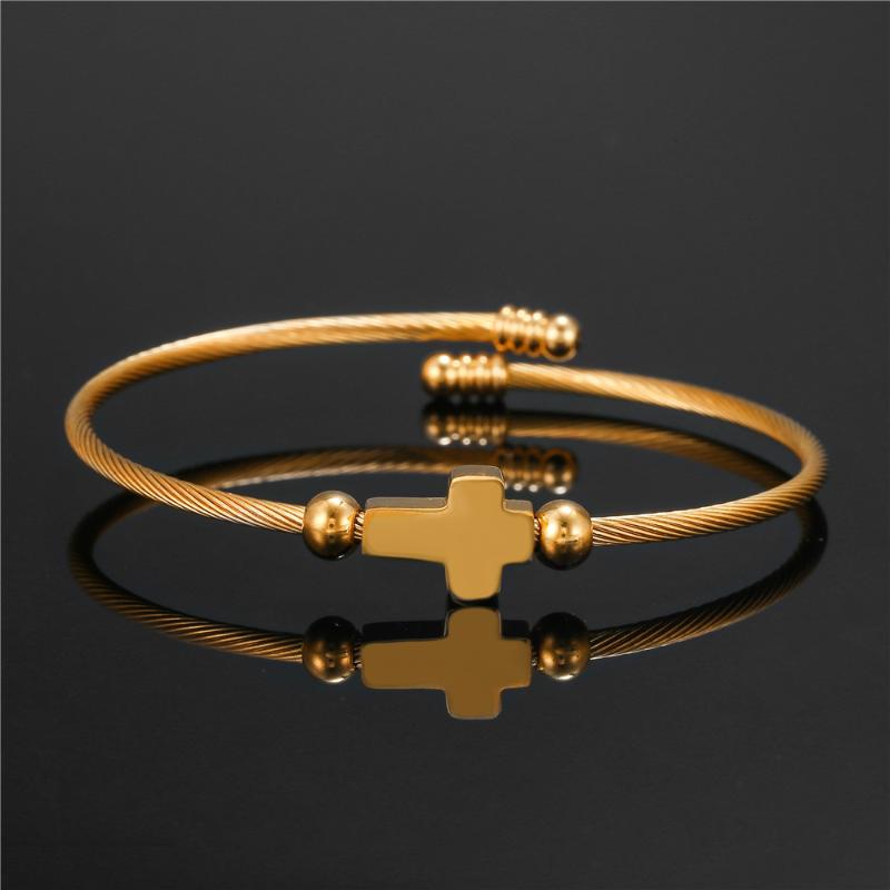 

Bangle Stylish Cross For Women Men Glossy Stainless Steel Unisex Religious Faith Open Jewelry
