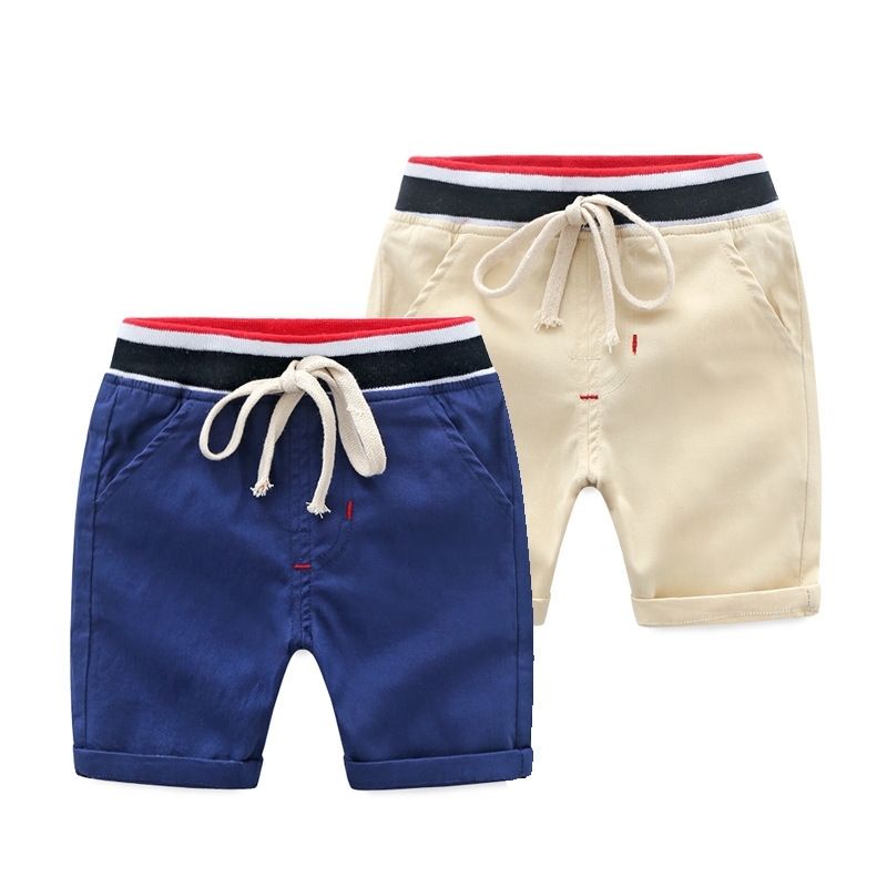 

2020 children's Shorts New pure cotton solid color lace up casual boys' beach pants ins, Navy blue