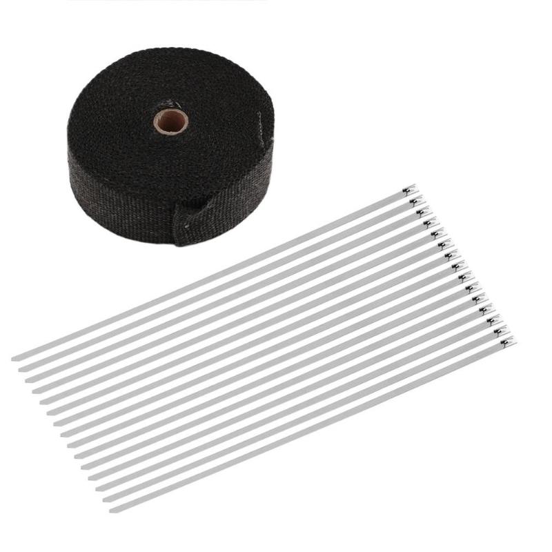 

5cm*15m Heat Wrap Exhaust Manifold Down-pipe Cable Ties For Motorcycle Anti- With 15 Metal Strips & Parts