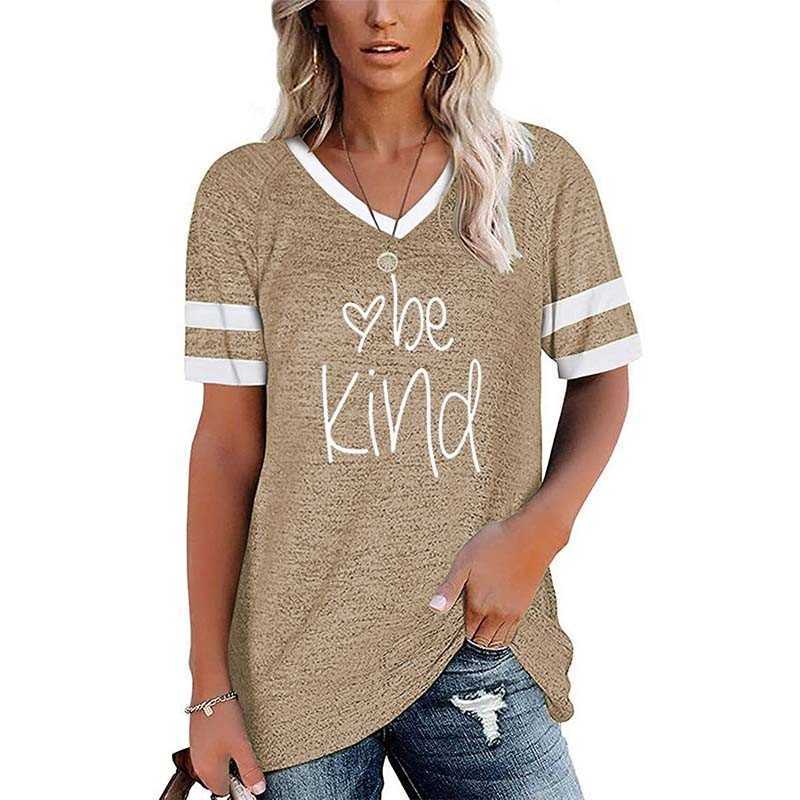 

Summer Letter Print Tshirt Womens Clothes Fashion V Neck Short Sleeve Casual Tee Shirt Female Vintage Plus Size Tops Ropa Mujer 210608, Pink