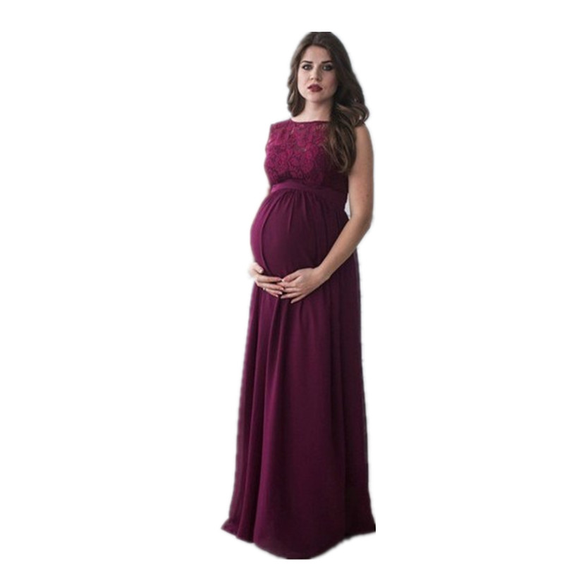 

Maternity Dress Lace Party Formal Evening Dress Pregnancy Clothes Lady Elegant Vestidos Pregnant Women Photo Shoot Long Dresses, Wine red