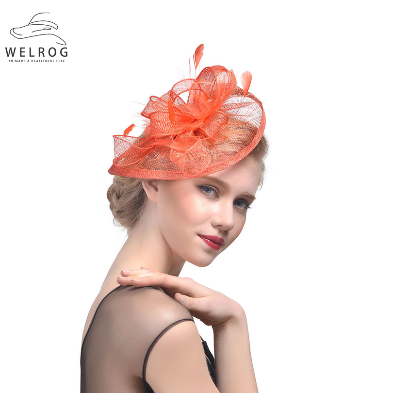 

WELROG 2021 Fashion Mesh Fascinators Hat Women Wedding Cocktail Tea Party Solid Flower Feather Fascinator Headwear Hair Clipg, White