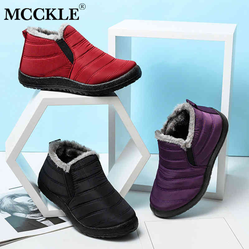 

MCCKLE Snow Boots Women Shoes Warm Plush Fur Ankle Boots Winter Female Slip On Flat Casual Shoes Waterproof Ultralight Footwear K78, Black-bj