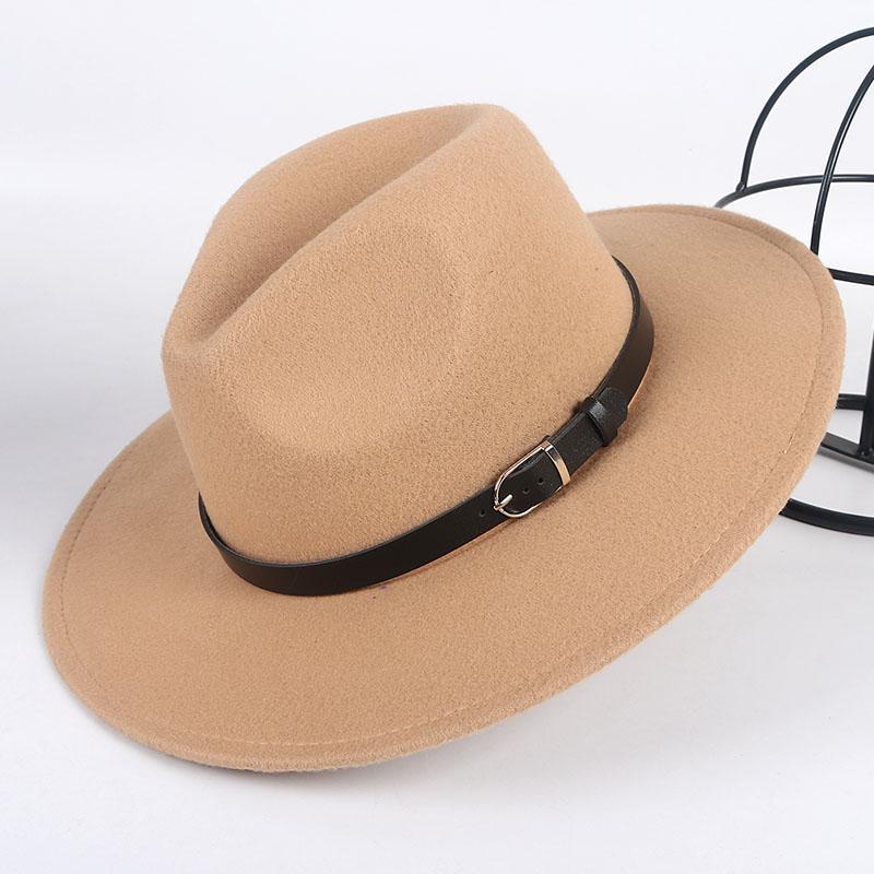

Wide Brim Fedora Hat Women Men Chapeau Femme 2020 Autumn Winter Woman fedoras Men Jazz Male Vintage Wool Felt hat With Belt, Black;white