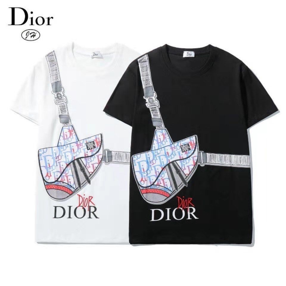 

new Europe station 2021 men's satchel D printing r Short Sleeve Casual round neck t-shirt men's and women's lovers' wear, White