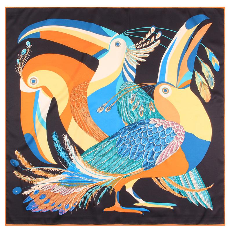

Scarves Handmade Curled Silk Feeling Scarf Women's 90cm Twill Square Cartoon Big Beaked Bird Print Versatile Fashion Shawl