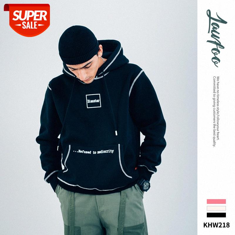 

LawFoo men's clothing reverse car line letter printing plush fleece hooded sweater #zE0J, Black