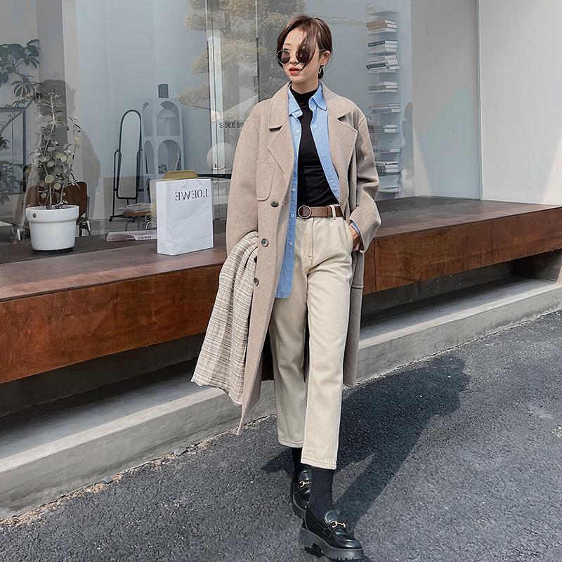 

Women' Wool & Blends Fashion Woolen Coat Mid-length 2021 Winter Style Korea Casual Temperament Jacket Office Lady K919, Black