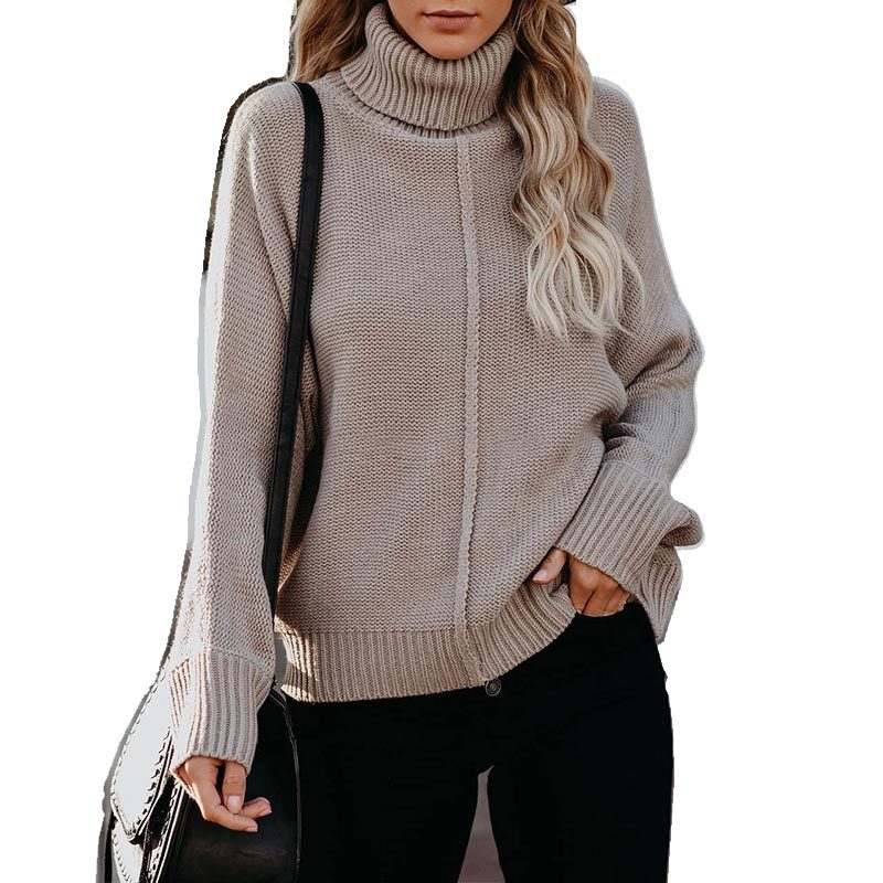

Women Batwing Sleeve Loose Sweater Vintage Harajuku Solid Turtleneck Knitted Pullovers Elegant Office Lady Oversized Jumpers 210518, As photo