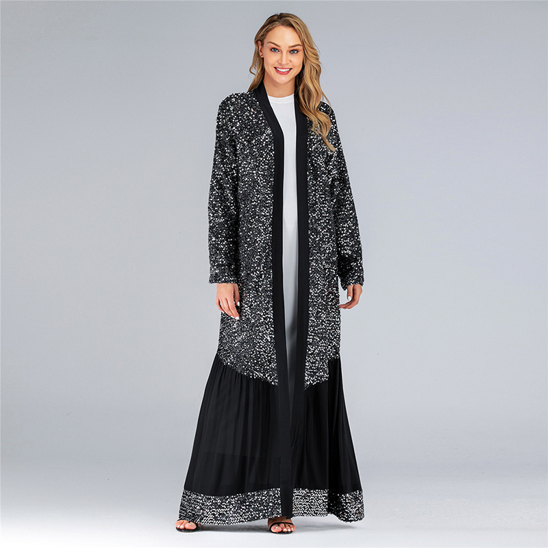 

Black Sequin Open Abaya Kimono Muslim Dress Abayas Hijab Dress Caftan Kaftan Dubai Turkey Islam Clothing For Women Cardigan Oman