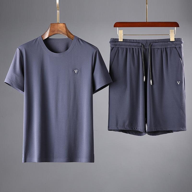 

Men's Tracksuits JSBD Summer High End Silksmooth, Soft, Super Elastic Thin Ice Silk Shorts Two Piece Casual Sports Set, Gray
