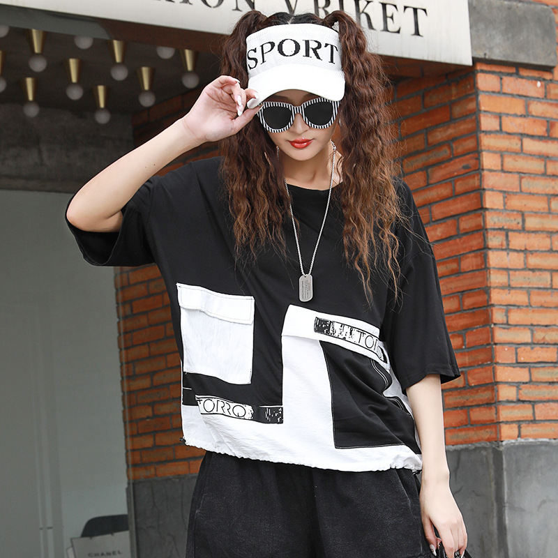 

t shirt fashion brand sports 2021 summer short sleeve simple poet stitching round ne blouse, White