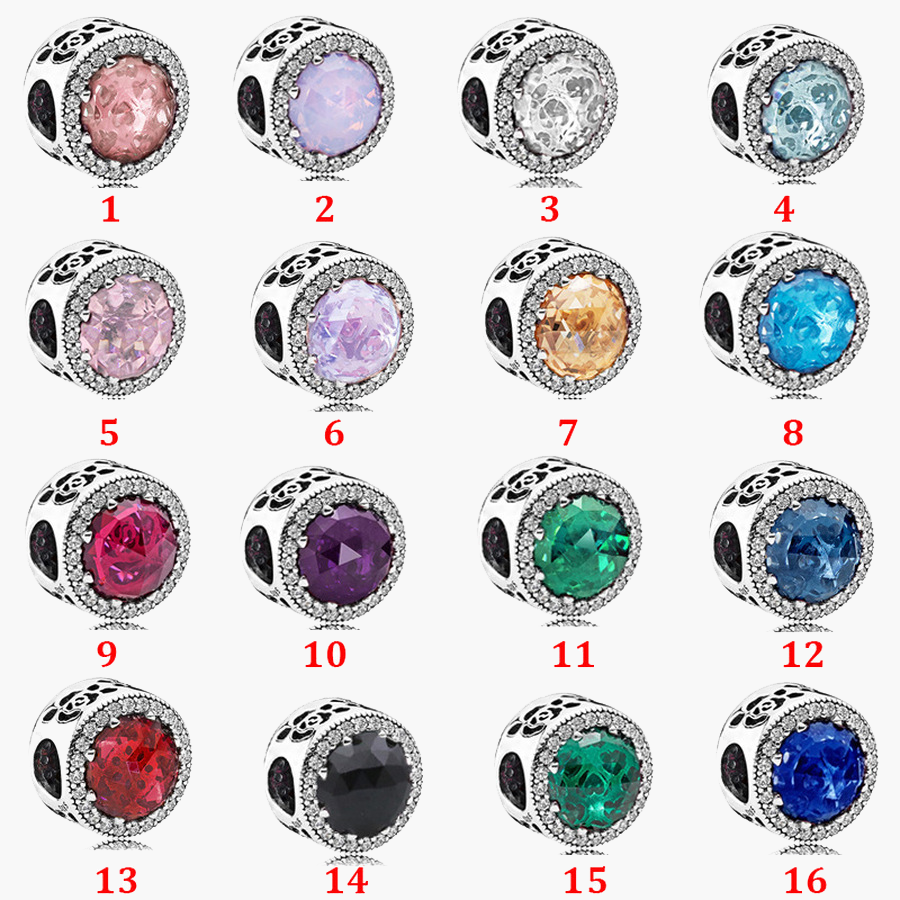 

Fine jewelry Authentic 925 Sterling Silver Bead Fit Pandora Charm Bracelets Flower Bud Style Opal Blue Series Cat Eye String Safety Chain Pe, Black
