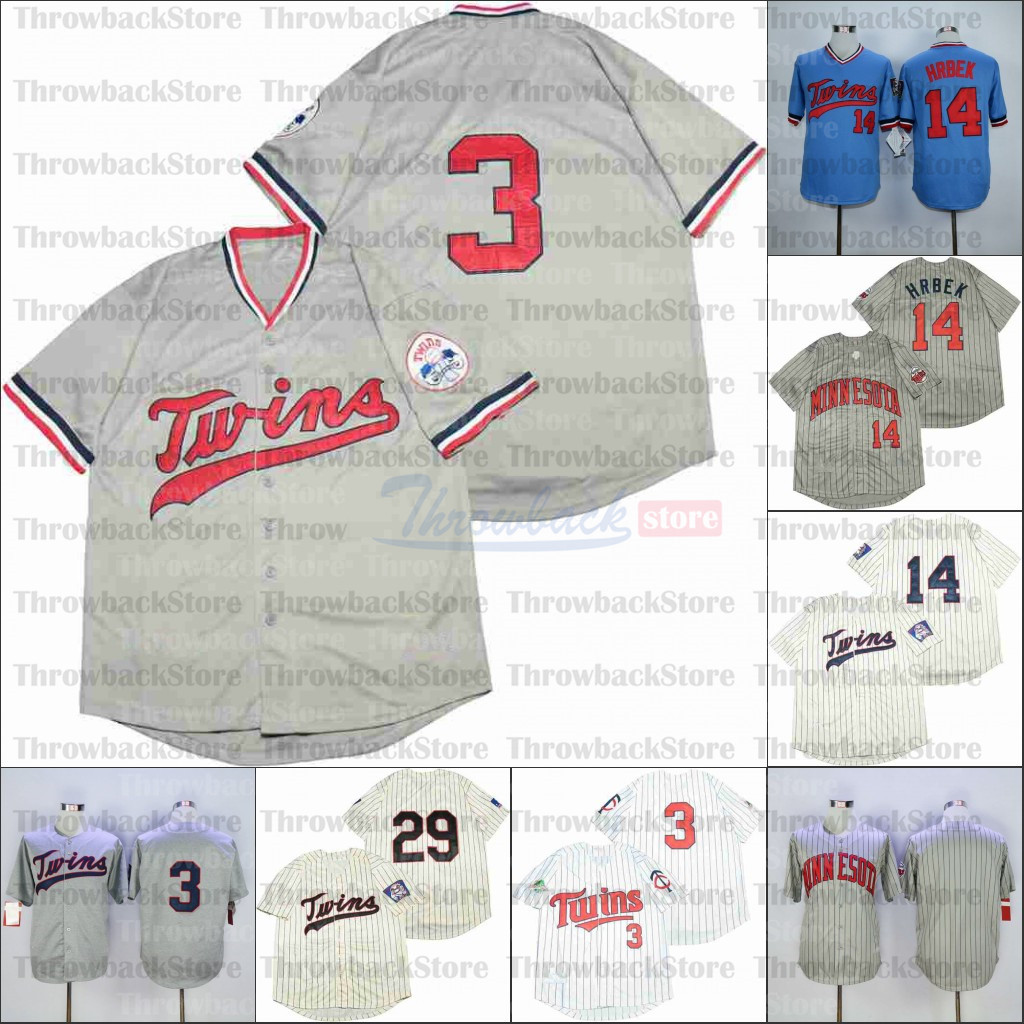 

Retro Baseball1969 and 1987 Home Jersey 14 HRBEK 34 PUCKETT WHITE BLACK GREY, As photo