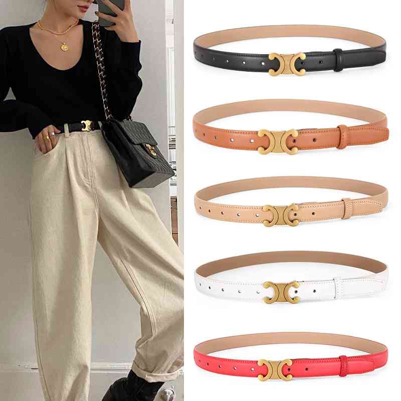 

Net red with Arc de Triomphe simple women's pure cow leather pants belt, Black