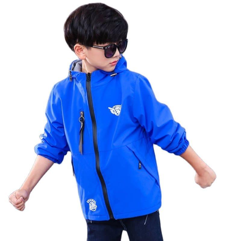 

Jackets Spring & Autumn Polyester Jacket For Boy 2022 Korean Version Windbreaker Fashion Hooded Double-Sided Casual Childrens Clothing, Blue;gray