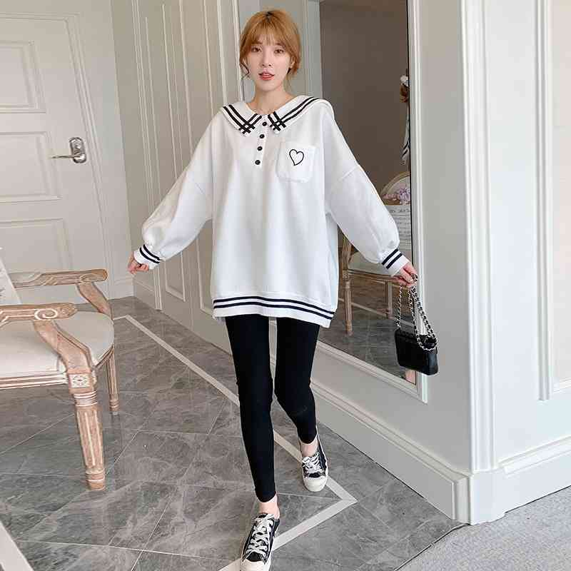 

Large women's 2021 new autumn and winter design top fat mm Plush Navy collar age reducing sweater, White