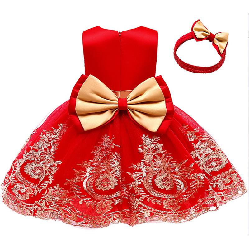 

Girl's Dresses Girls Evening Dress For1 2 3 4 5Years Old Baby Princess Birthday Wedding Lace Embroidery Bow Children Christmas Costumes, Red;yellow