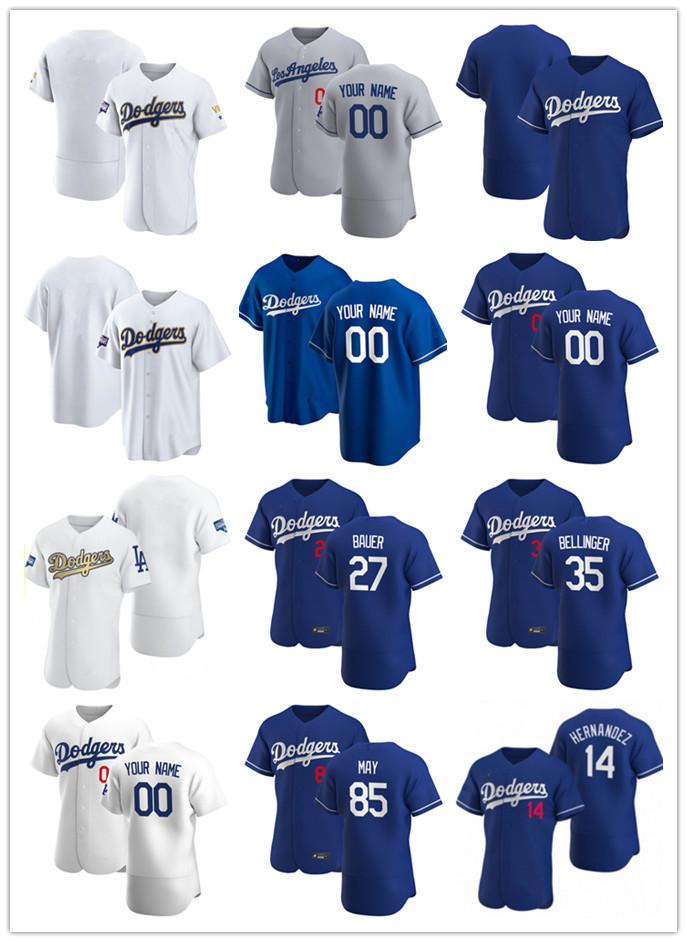 

Custom 2021 gold program Jersey Men 14 Enrique Hernandez 35 Cody Bellinger 85 Dustin May 27 Trevor Bauer Baseball Jerseys, Blue;black