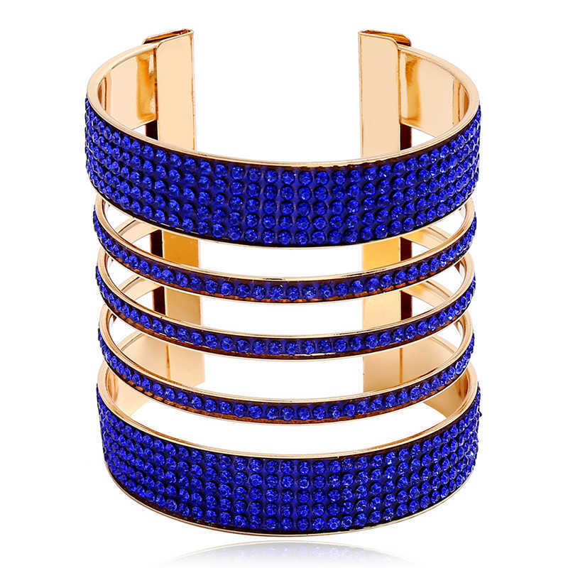

Lzhlq Fashion Colorful Rhinestone Bangles for Women 2020 Brand Jewelry Geometric Hollow Wide Metal Plating Cuff Bangle Q0719