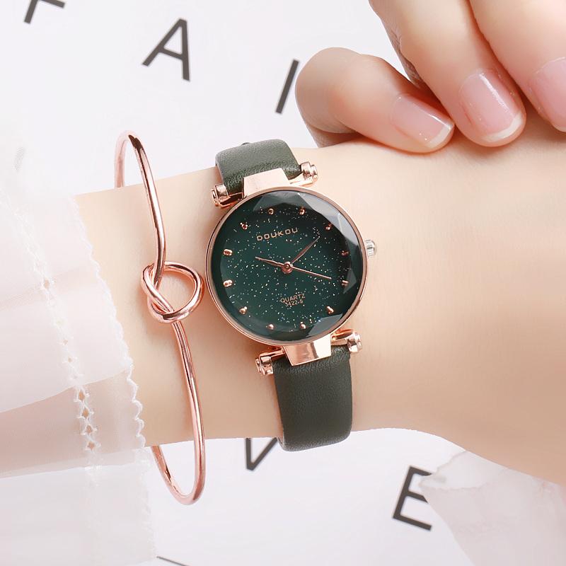 

Wristwatches DOUKOU Brand Mori Girl Watch Indie Pops Women Quartiz Wristwatch Fashion Black Star Leather Lady For Woman, Gray