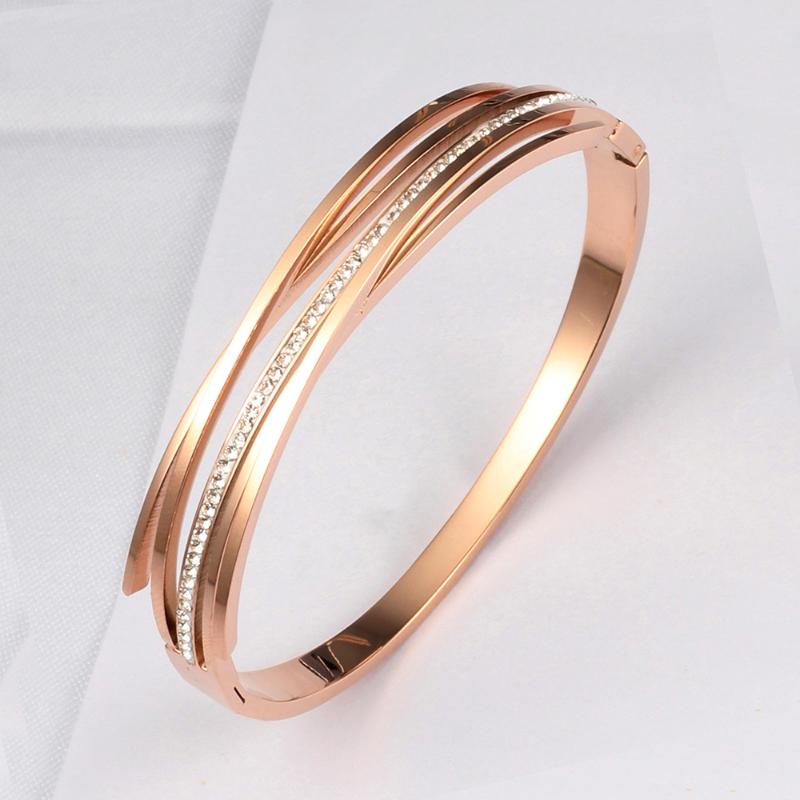 

Bangle Arrival 316L Stainless Steel Rose Gold Color Bracelet Crystal Lover Unique Cuff Wedding Jewelry