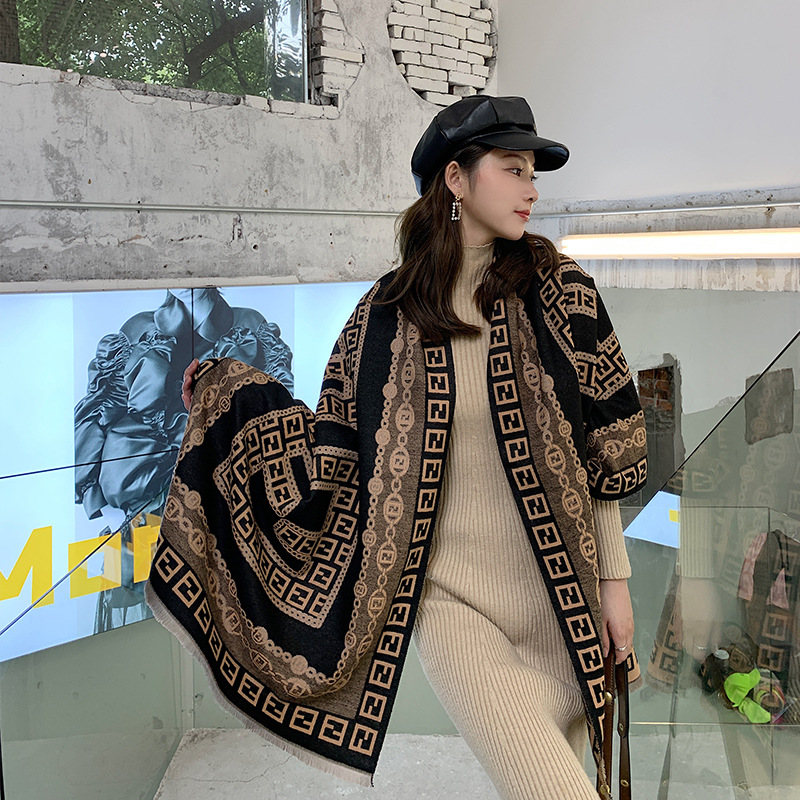 

7color Fashion Retro Autumn Winter Scarf Top Cashmere Thicken Womens Soft Tassel Korea Style Designer Swallow Gird Printing Shawl Luxury Sca, Blue;gray