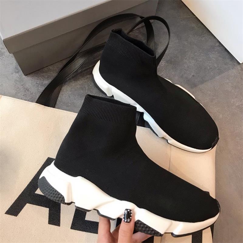 

2022 Women Ankle Socks Boots Stretch Fabric Flat Casual Shoes Ladies Round Toe Slip on Black Sneaker Womens Chaussure Luxe Femme
