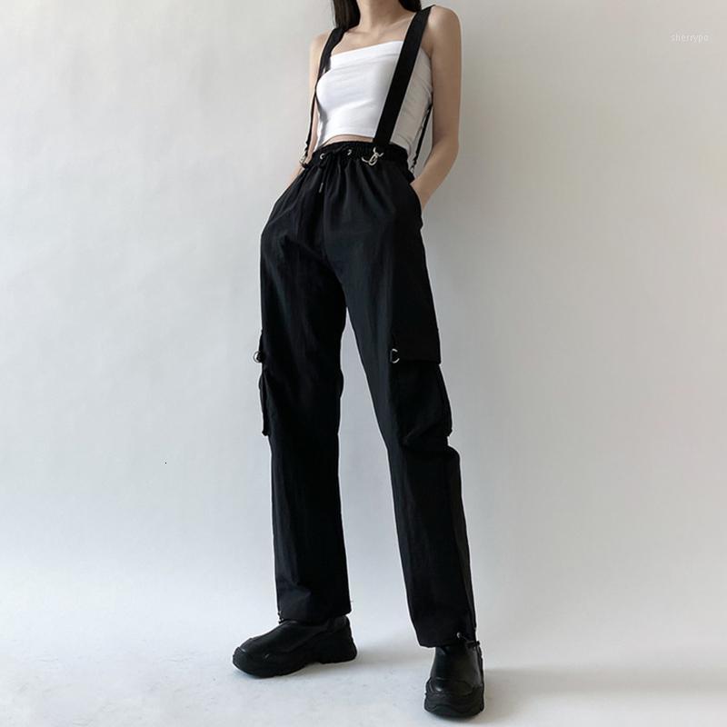 

XUXI 2020 Women Autumn Thin Detachable Suspenders Cargo Pants Two-wear Fashion Women Loose Tied Feet Casual Trousers FZ25081, Black;white