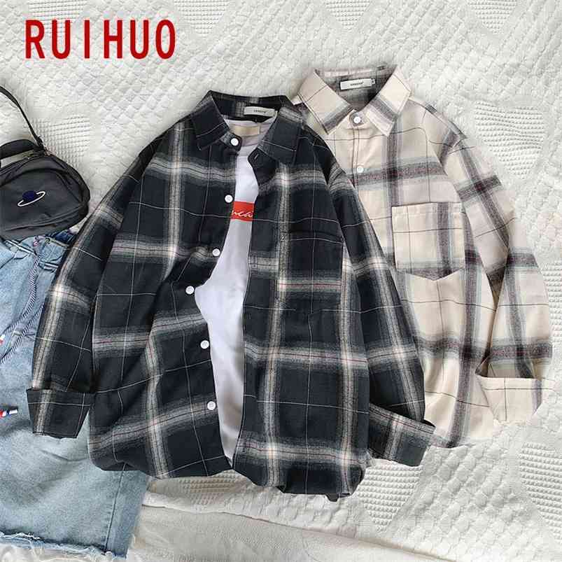 

RUIHUO Spring Striped Long Sleeve Shirt Men Slim Fit Cotton Casual Shirts Clothing Fashion Brand Plus Size M-3XL 210721, Rice white