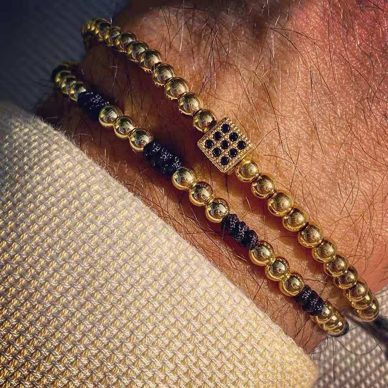 

High quality Copper Beads Bracelet s/set Square Men Bracelets For Women Armband Adjustable Pulsera Hombre Pulseiras Masculina, Black
