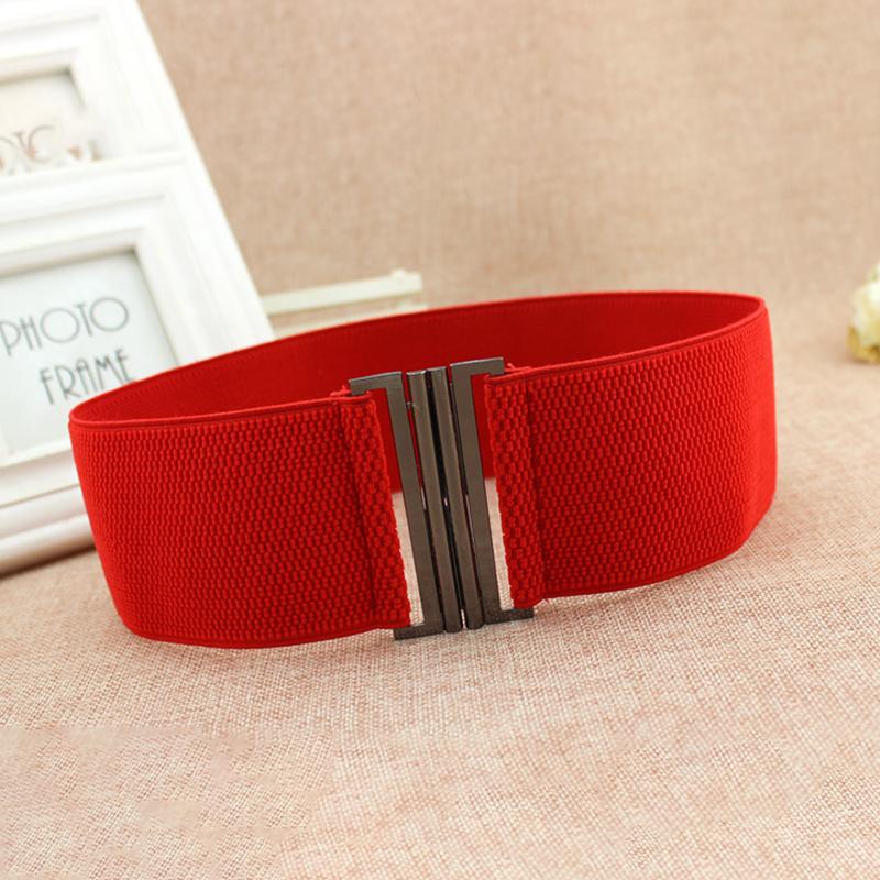 

Belts Wide Elastic Belt Solid Color Corset Metal Buckle Lady Fashion Cummerbands Stretch Cinch Waistband Dress Waist, Black;brown
