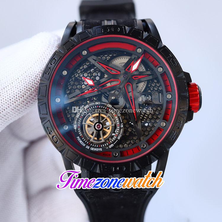 

46mm Excalibur Spider RDDBEX0817 Automatic Mens Watch Tourbillon Black Skeleton Dial Red Inner PVD Black Steel Case Leather Rubber Strap Watches Timezonewatch, E88a (3)