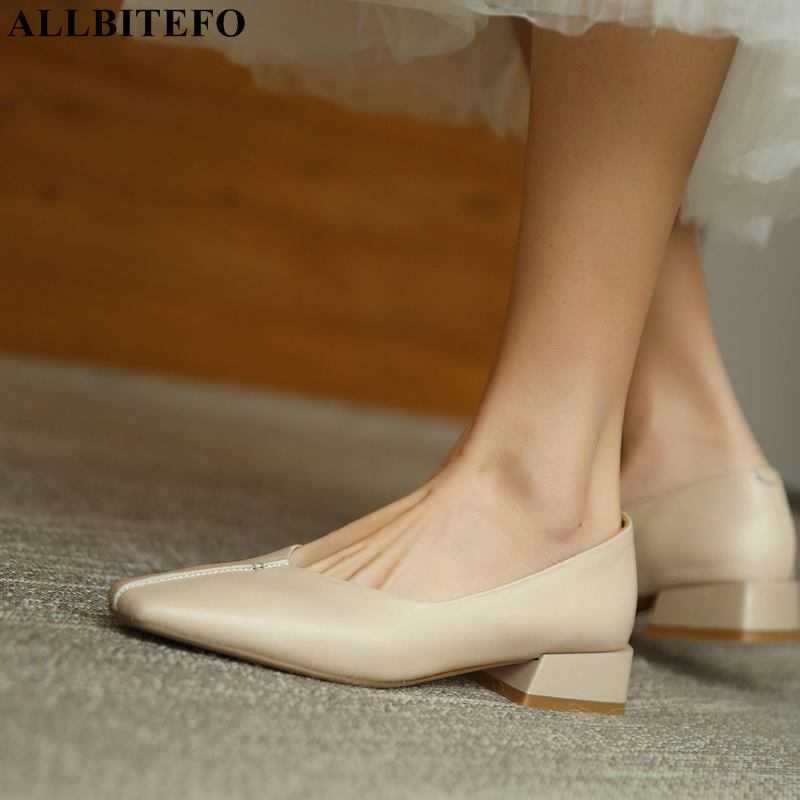 

ALLBITEFO soft natural genuine leather women heels shoes fashion leisure street low heel shoes high heels zapatos mujer tacon 210611, As picture