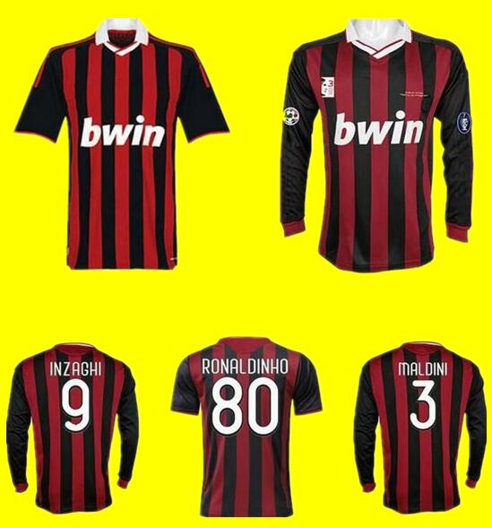

2009 2010 Retro soccer jersey vintage football shirt 09 10 classic ac Maglia da calcio long sleeve MALDINI SEEDORF MILAN BECKHAM RONALDINHO, 2009 2010 short sleeve