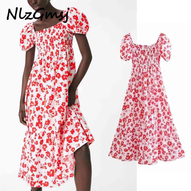

Dres Square Collar es Elegant Puff Sleeve Loose Printed Midi es Ladies 04 210628, As picture