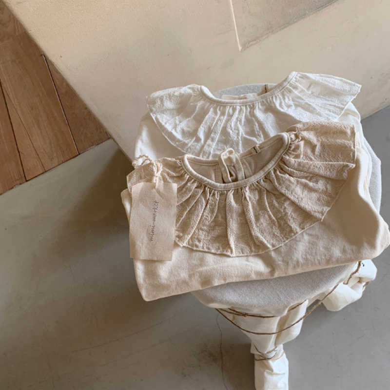 

children's T - shirt spring children's wear big collar long sleeves T - shirt base shirt girls clothes 210701, Beige